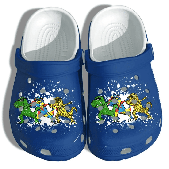 T-Rex Dinosaurs Autism Kids Awareness Puzzle Cute Gift For Lover Rubber Crocs Clog Shoes Comfy Footwear