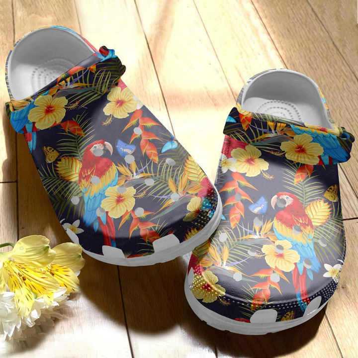 Among Exotic Flower Birds Parrot Colorful Gift For Lover Rubber Crocs Clog Shoes Comfy Footwear