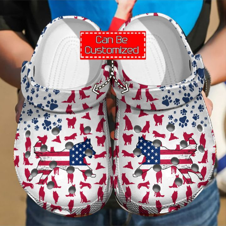 Animal Print Crocs - Siberian Husky American Flag Clog Shoes For Men And Women