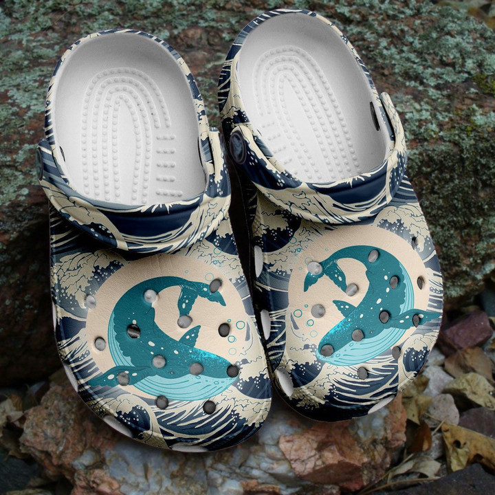 Waves Whale Graphic In The Ocean Gift For Lover Rubber Crocs Clog Shoes Comfy Footwear