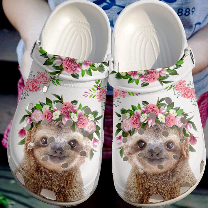 Beautiful Flower With Cute Sloth Shoes Crocbland Clog Birthday Gift For Woman Girl Daughter Sister Niece Friend