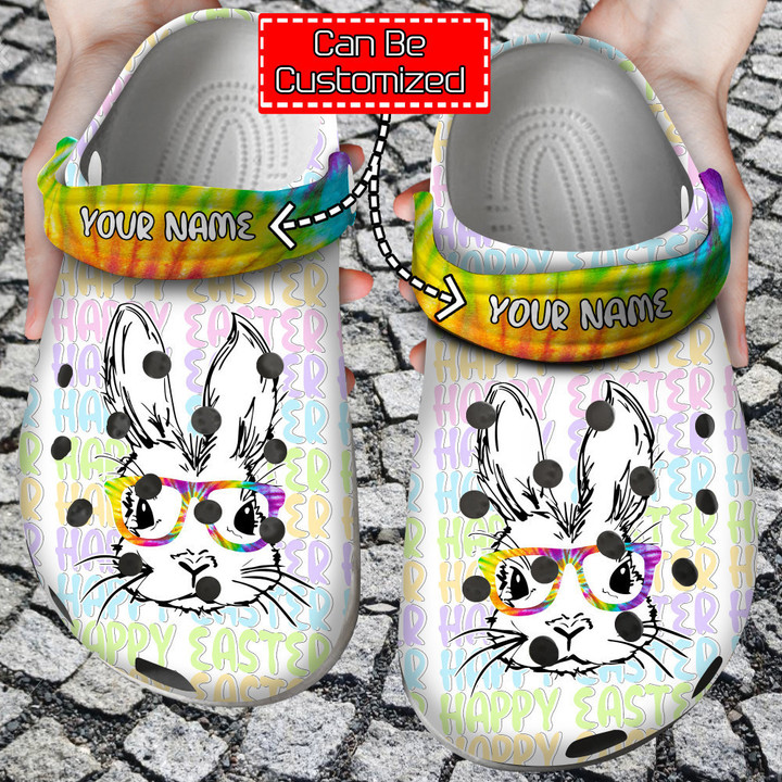 Easter Crocs - Personalized Easter Bunny Glasses Tye Dye Clog Shoes For Men And Women
