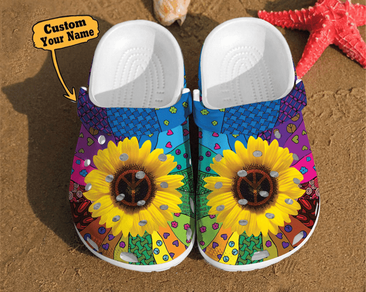 Hippie Crocs - Sunflower Hippie Pattern Girl Classic Style Birthday Clog Shoes For Men And Women