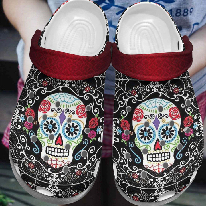 Sugar Skull Tattoo Crocs Shoes - Flower Skull Shoes Crocbland Clog Gifts For Men Women