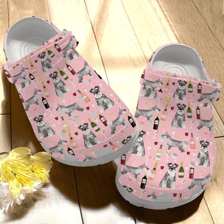 Schnauzer And Wine Animal Drunk Gift For Lover Rubber Crocs Clog Shoes Comfy Footwear