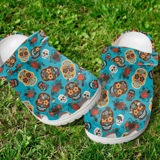 Seamless Pattern Slippers Skull Vintage Gifts Purple Rubber Crocs Clog Shoes Comfy Footwear
