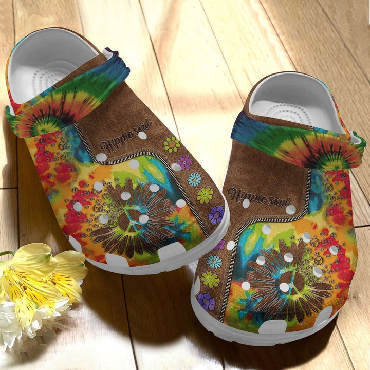 Hippie Sunflower Rubber Crocs Clog Shoes Comfy Footwear
