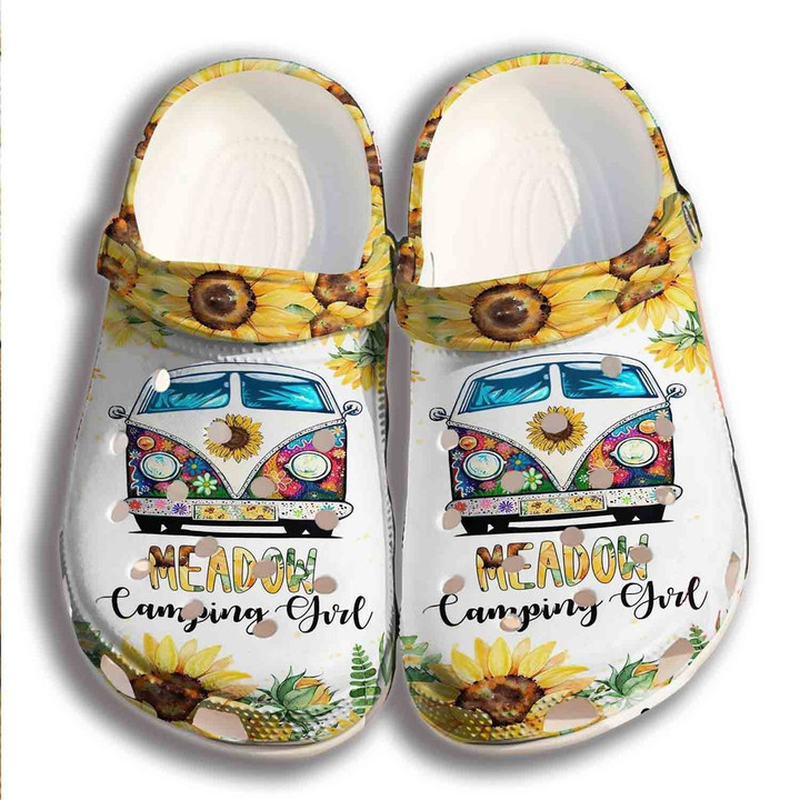 Camping Girl Sunflower Hippie 3 Gift For Lover Rubber Crocs Clog Shoes Comfy Footwear