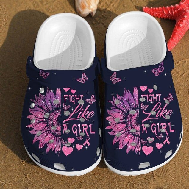 Fight Like A Girl Sunflower Crocs Cancer Crocs Rubber Crocs Clog Shoes Comfy Footwear