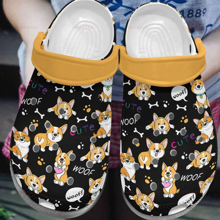 Cute Corgi 2 Gift For Lover Rubber Crocs Clog Shoes Comfy Footwear