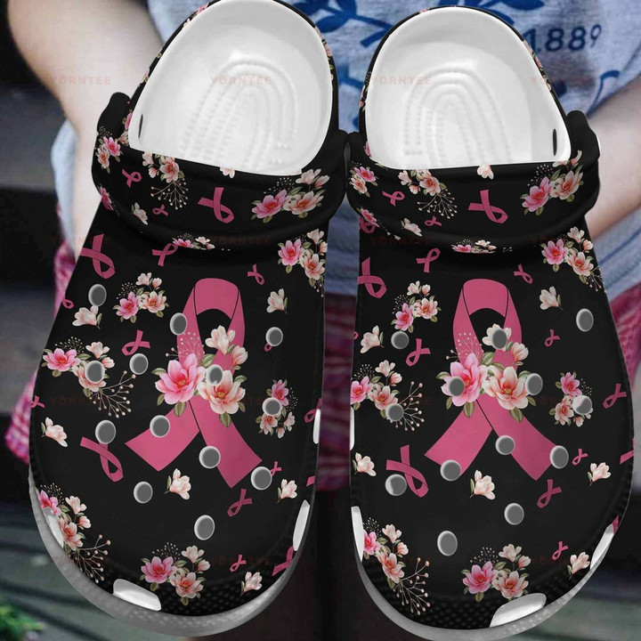 Crocs Breast Cancer Pink Ribbon Gift For Lover Rubber Crocs Clog Shoes Comfy Footwear