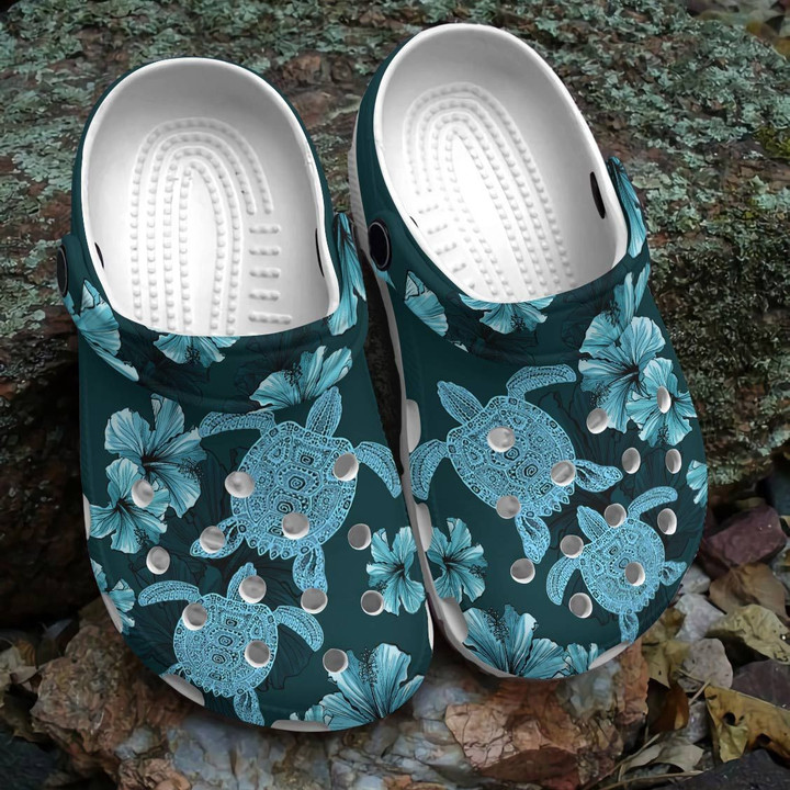 Sea Turtle With Flower Shoes Crocs - Sea Turtle Shoes Crocbland Clog For Women Girl Mother Daughter Sister Niece