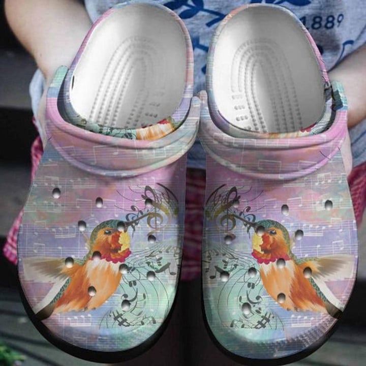 Hummingbird With Staves Rubber Crocs Clog Shoes Comfy Footwear