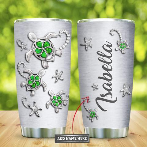 Sea Turtle Flower Jewelry Style Personalized Kd2 Stainless Steel Tumbler, Personalized Tumblers, Tumbler Cups, Custom Tumblers