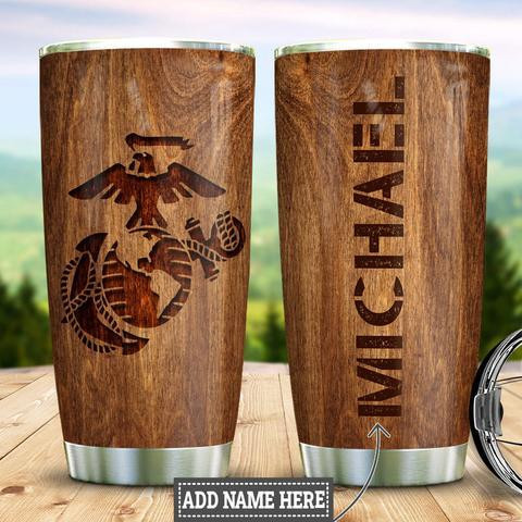 Personalized Marine Corps Wood Style Stainless Steel Tumbler, Personalized Tumblers, Tumbler Cups, Custom Tumblers