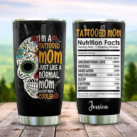 Tattooed Mom Half Skull Personalized Kd2 Stainless Steel Tumbler, Personalized Tumblers, Tumbler Cups, Custom Tumblers