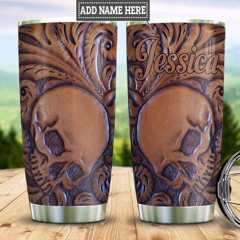 Personalized Skull Leather Style Stainless Steel Tumbler, Personalized Tumblers, Tumbler Cups, Custom Tumblers