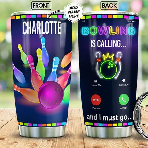 Bowling Calling Neon Personalized Stainless Steel Tumbler, Personalized Tumblers, Tumbler Cups, Custom Tumblers