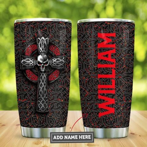 Celtic Skull Cross Personalized Kd2 Stainless Steel Tumbler, Personalized Tumblers, Tumbler Cups, Custom Tumblers