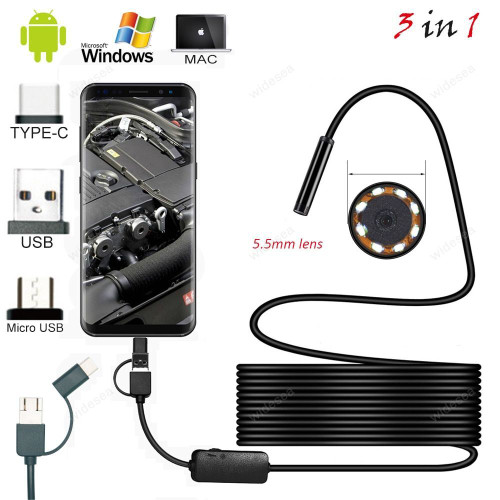 1m 2M 1.5m Wire Mini Endoscope Camera 5.5mm Lens for Android Type-C/USB Borescopes Waterproof Led Lighting Inspection Camera