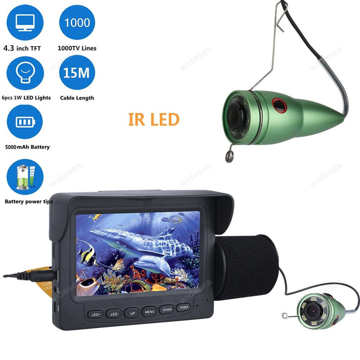 15M 1000TVL Fish Finder Underwater Ice Fishing Camera 4.3" LCD Monitor 6PCS LED Night Vision