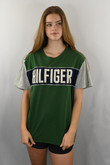 Tommy Hilfiger Green Tee Shirt Blue Band White Lettering Size Large