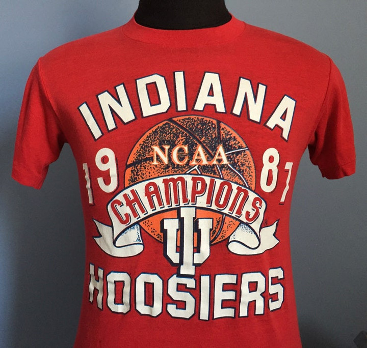 80s Vintage Indiana Hoosiers University 1987 NCAA Champions IU basketball champs college T Shirt   SMALL