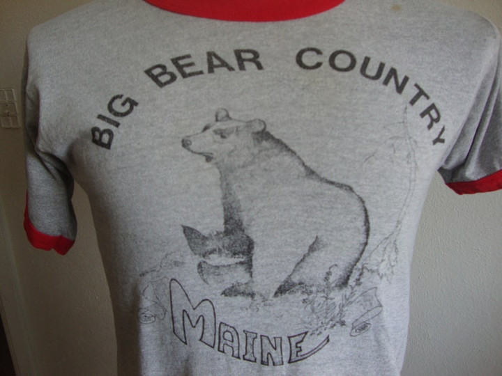 Vintage 80s Maine Big Bear Country Tourist Souvenir Ringer T Shirt Size M
