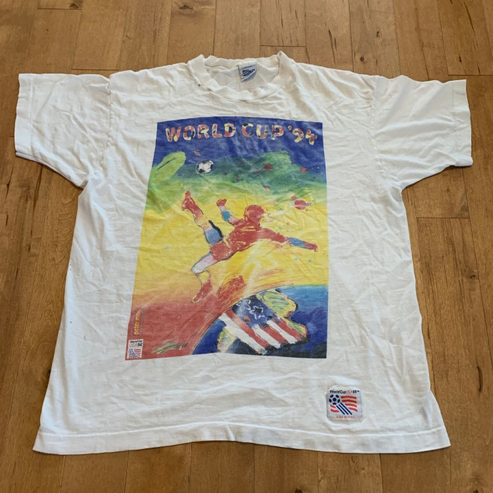 1990s World Cup 1994 Peter Max Soccer USA T shirt Single Stitch Made in USA Salem Sportswear Tee Large FIFA Football Vintage Streetwear
