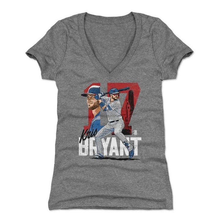 Kris Bryant Womens V neck T shirt   Chicago C Baseball Kris Bryant Tribute R Wht
