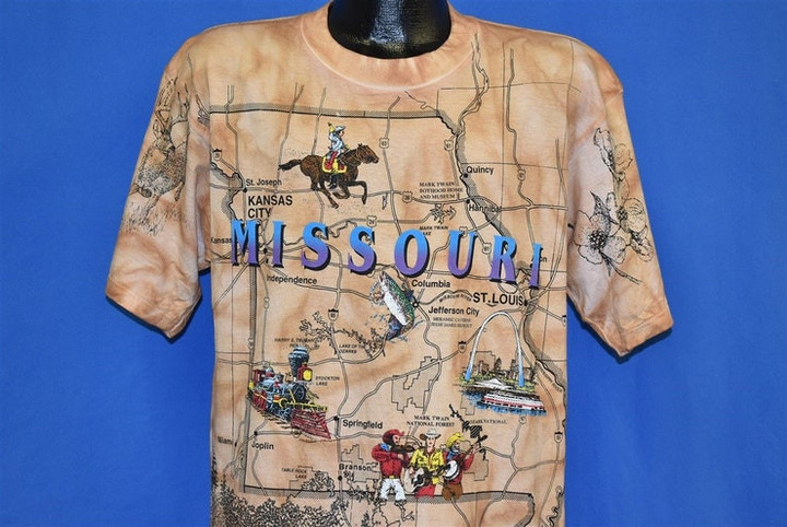 90s Missouri All Over Map Tourist t shirt Large