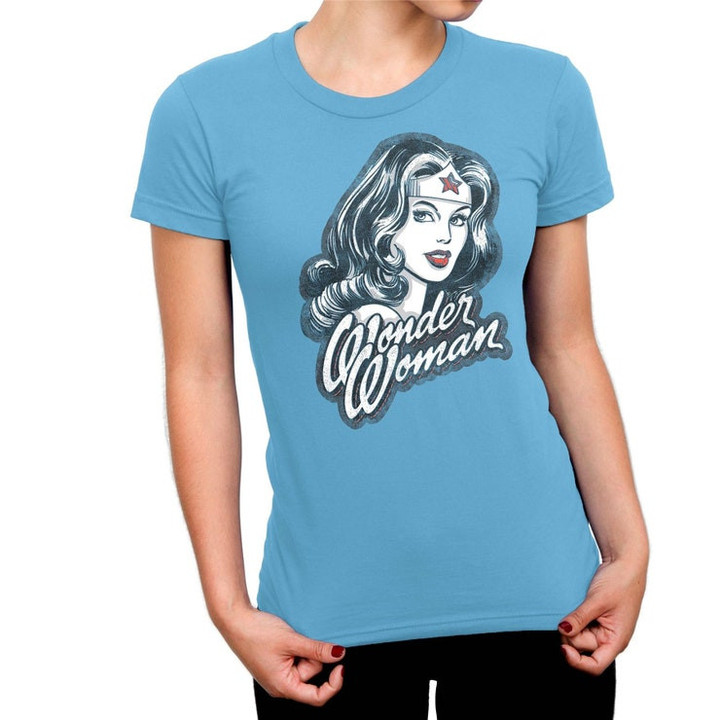 Wonder Woman Black  White Logo Ladies T Shirt