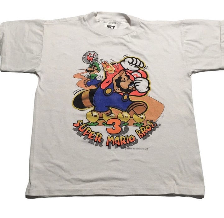 1990 SUPER MARIO BROS 3 Nintendo Single Stitch Threadbare Vintage T Shirt  Youth Large 16 18