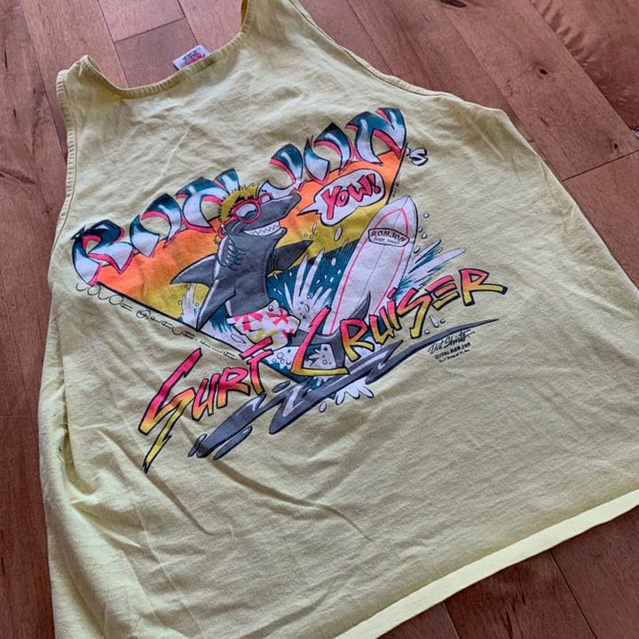 1986 Ron Jon Surf Shop Cocoa Beach Florida Tank Top Vintage 1980s Oneita Power T Made in USA T shirt One of a Kind Surf Cruiser Shark