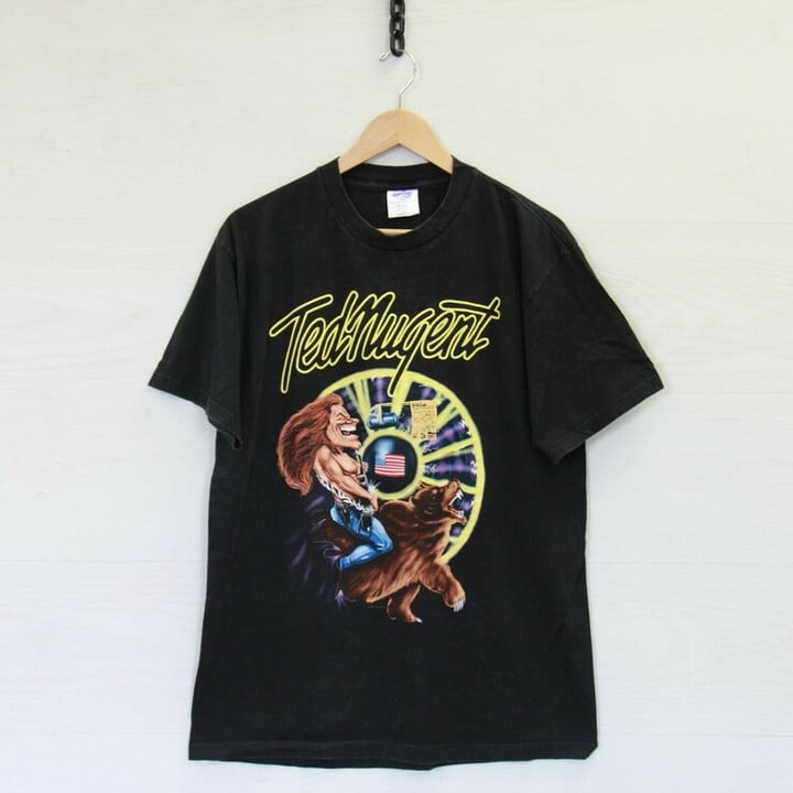 Vintage 1997 Ted Nugent Winterland T Shirt Sz Large Black 90s Band Tee Bear USA