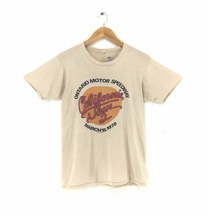 Vintage 70s California Jam 2 Rock Concert Festival T shirt 1978 Ontario Motor Speedway  Aerosmith  Foreigner Ted Nugent  Santana