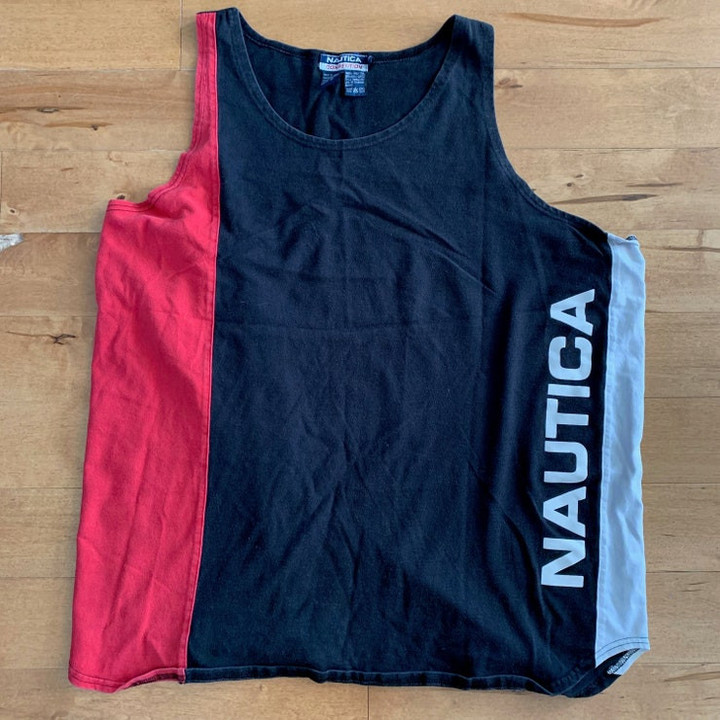 Nautica Competition Colour Block Tank Top Sleeveless Tee XL 100 Cotton T shirt Blue Red White Branded Spell Out Streetwear Hypebeast 2000s