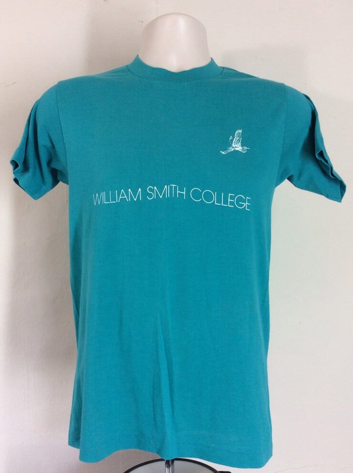 Vtg 80s William Smith College T Shirt Teal XSS Trench 5050 Hobart Geneva NY