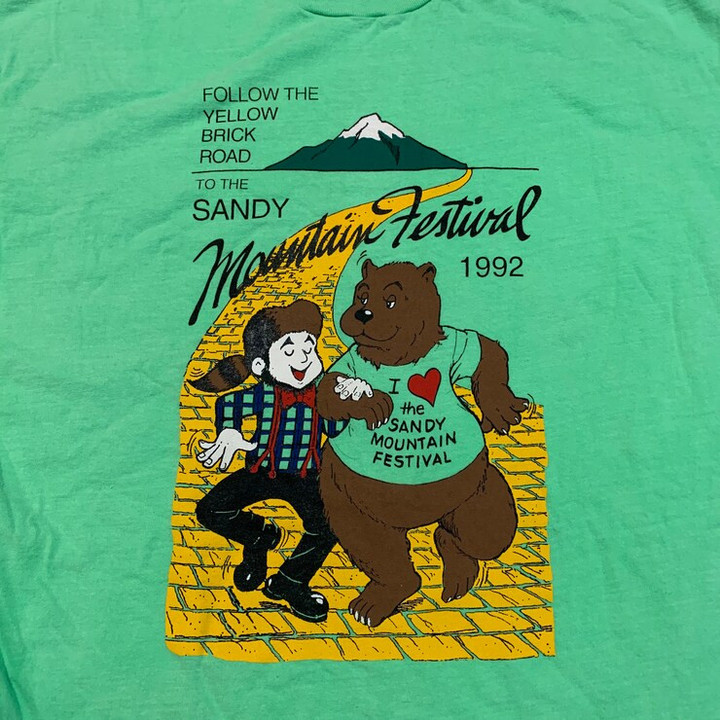 Vintage 90s Neon Green Sandy Fest t shirt size XL Extra Large Vtg 1990s Oregon Mountain Festival Tee Shirt Bear Cowboy Cute