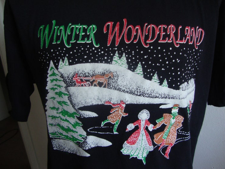 Vintage 80s Winter Wonderland Black Christmas T Shirt Size L