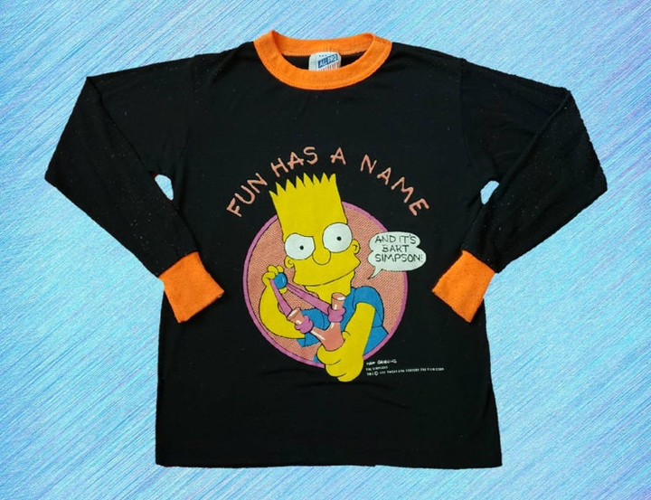 Vintage 1990 Boys All Pro The Simpsons Bart Simpson Pajama Top Shirt Cartoon Character Graphic Size Youth Small Made in USA