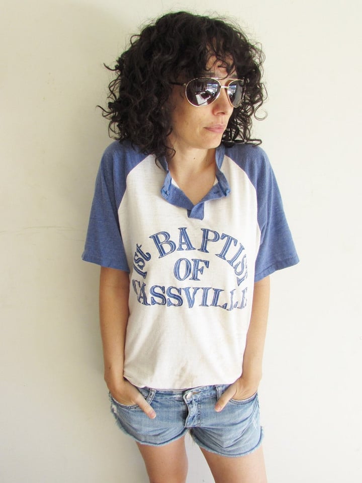 Vintage Trashed T Shirt 80s Rawlings Baseball 1st Baptist of Cassville Raglan T Shirt Distressed M L