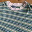 Vintage 1990s Guess Jeans USA Iconic Striped T shirt Green Blue White Rare XL Made in Korea Denim Brand Company Mens Womens Ladies