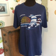 Vintage Hawaii T Shirt Distressed Tee Sailboat Surfing Blue Shirt with Horizon Beach