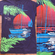 Vintage 1980s Unisex Mens SmallWomens Medium Navy San Diego California T Shirt with Colorful Tropical Beach Scene and Sail Boats