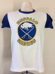 Vtg 80s Buffalo Sabres Ringer T Shirt White SM NHL Hockey 5050