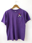 Adorable Well Worn  Soft MICKEY Mouse Walt Disney The Conductor Logo Embroidered Purple Pocket Crewneck Pullover T shirt Tee MEDIUM LARGE