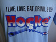 Vintage 80s I Live Love Eat Drink  Sleep Hockey Sports Blue T Shirt Size M