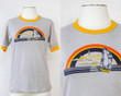 Vintage 80s NEW Deadstock Gray Gold Yellow Crewneck Primary Color Rainbow Nautical Sailing Heat Press Ringer Short Sleeve T shirt Shirt S M