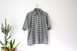 Vintage Mens Striped T Shirt  Collared Short Sleeve Shirt with Zipper  Retro Cotton Tee  90s Clothing   Dept  L Large